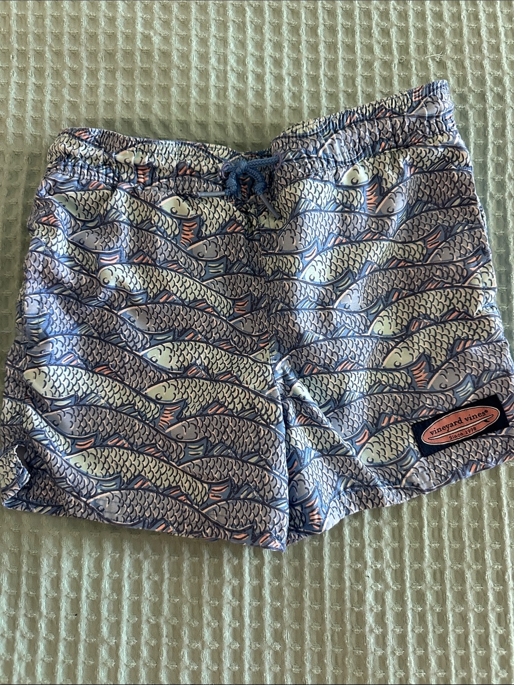 Vineyard Vines Boys Light Blue Fish Pattern Swim Trunks